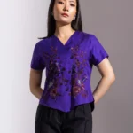 Blue Embroidered Tencel Taaga Casual Top