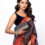 Black Embroidered Suede Leather Purse