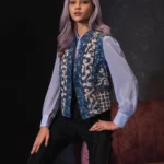 Slate Blue Wax Dyed and Embroidered Ramie Cotton HERSTORY Short Coaty